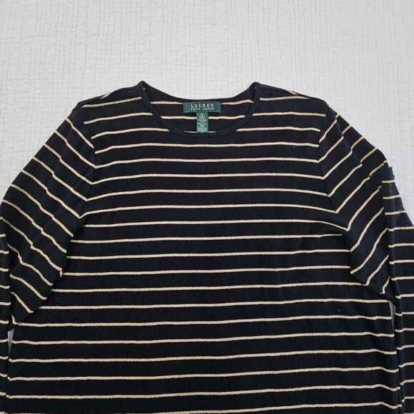 Lauren Ralph Lauren Green Label Top Size 1X Black & Gold Metallic Striped - Picture 3 of 14
